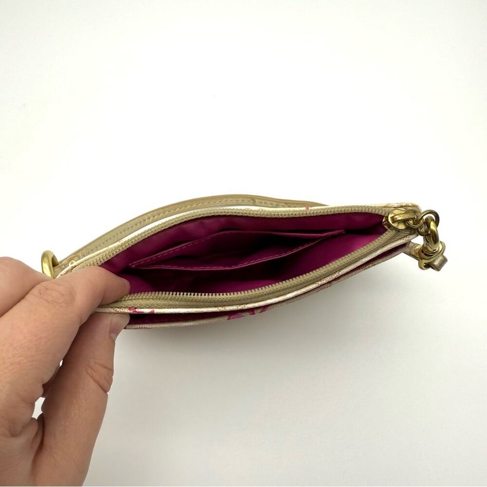Coach Waverly Cherry Heart Signature Wristlet Khaki Pink 49240 BKHPK - Picture 9 of 15